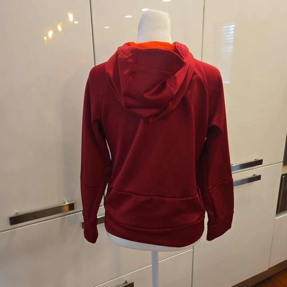 Nike Dri Fit Womens Running Workout Red Hoodie with Orange Swoosh Size Medium